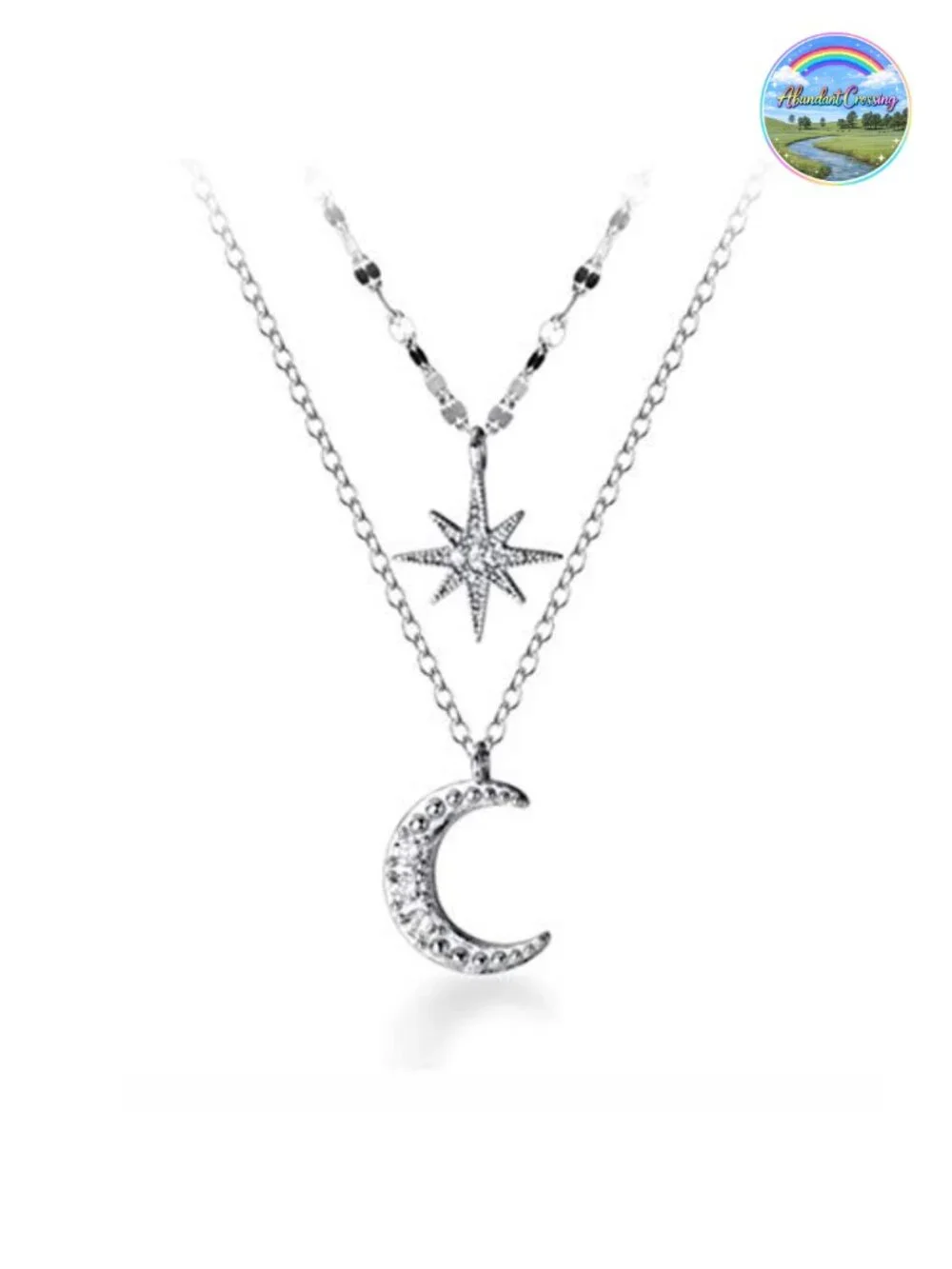 925 Sterling Silver Star Moon Layered Choker Necklace